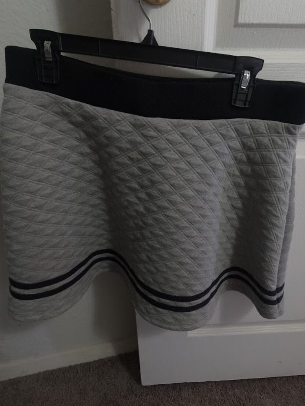 Hot Kiss Heather Grey Skirt - Diamond Quilted Textured Mini with Stripes